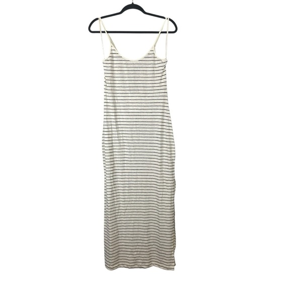 Onia Linen Jersey Scoop Maxi Dress Cream Black Pinstripe Small NWT - Picture 1 of 9